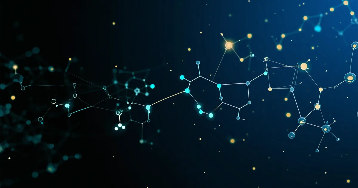 Abstract visualization of fragment molecular pieces assembling in computational space to form larger drug-like molecules